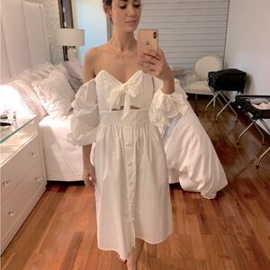 Johanna Ortiz White Strapless Puffed Sleeves Size Xs